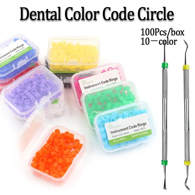 100Pcs/Box Dental Silicone Instrument Code Rings Autoclavable Colorful Identification Code Circle