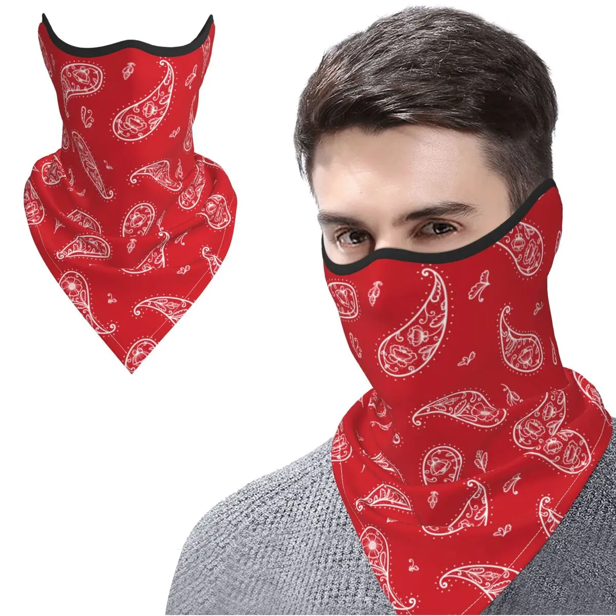 Red Paisley Prints Scarf Boho Style Neck Gaiter Cooling Bandana for Outdoor Activities Paisley Flowers Scarf Quick-Drying