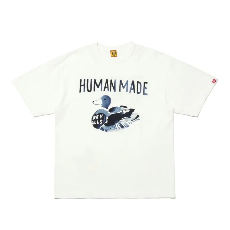 Human Made New Ink Wash Duck Slub Cotton T-Shirt, Loose Crewneck Cute Cartoon Summer Tee