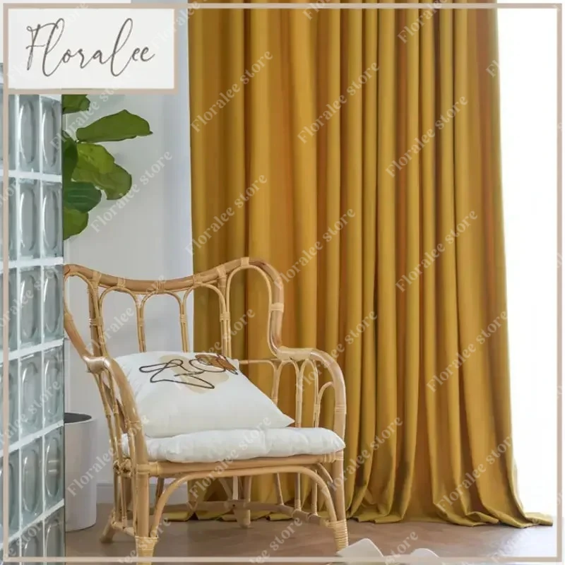 Cream Ginger Yellow Matcha Green Minimalist Living Room Bedroom Blackout Velvet  Curtains For Living Dining Room Bedroom