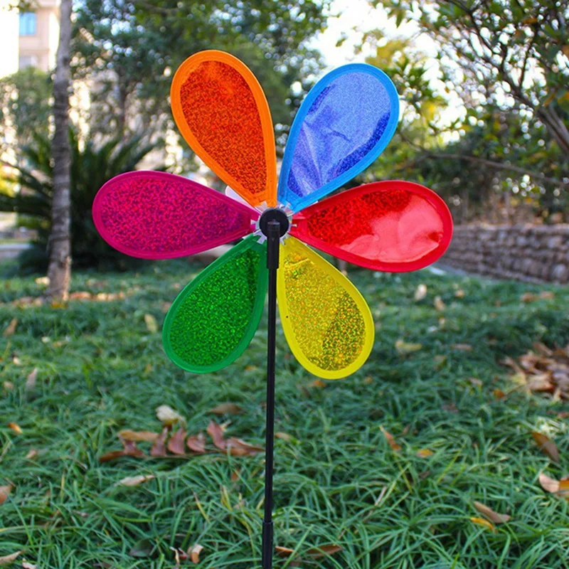 Pinwheels para jardim, colorido flor arco-íris moinho, vento gramado pinwheels, fácil de instalar, fácil de usar, 4PCs