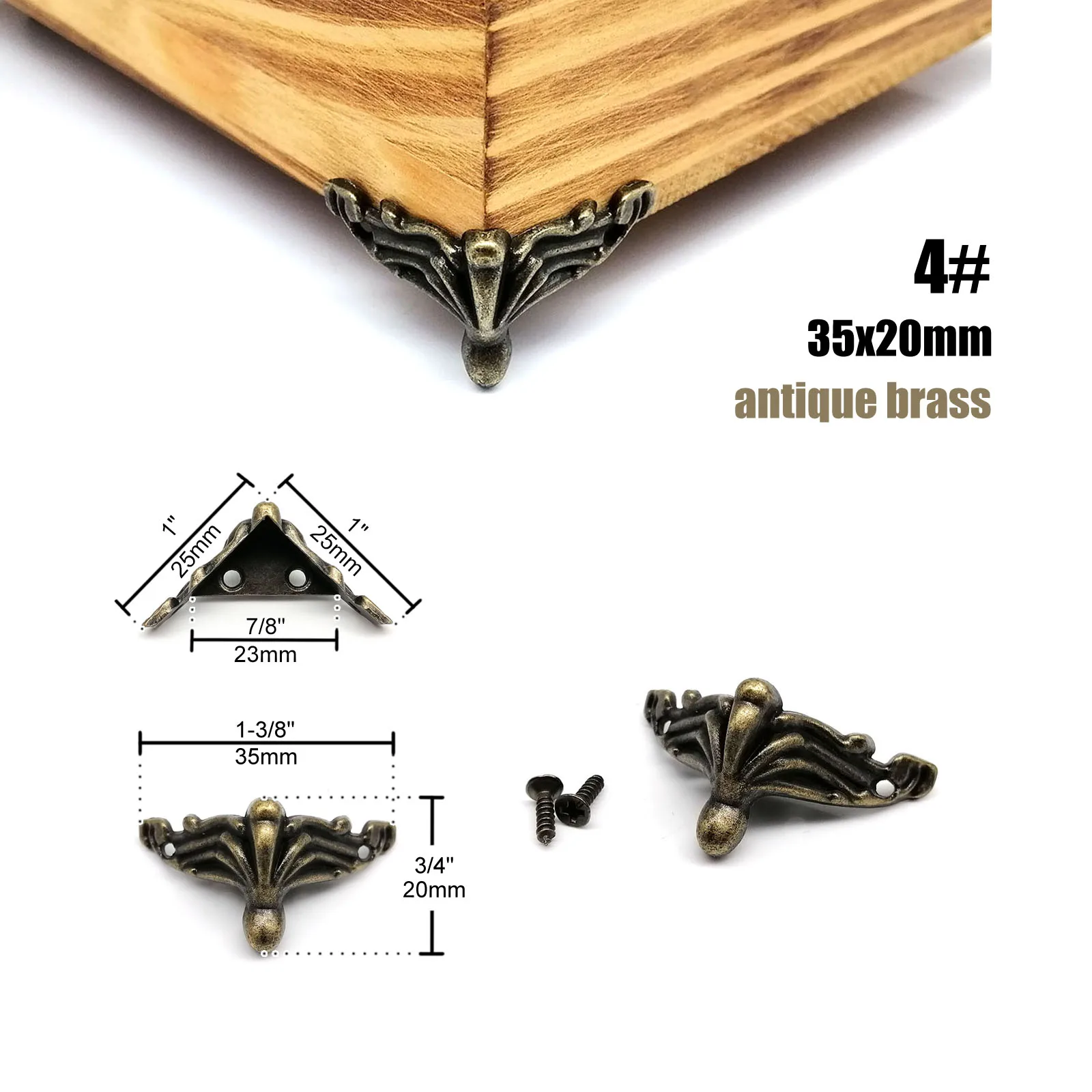 HZYUEGOU 4 Stück Schmuckkisten aus Holz, Geschenkbox, Weinbehälter, dekorative Füße, Eckenschutz, Stützhalterung, Gold, Silber, Bronze – Detail 4