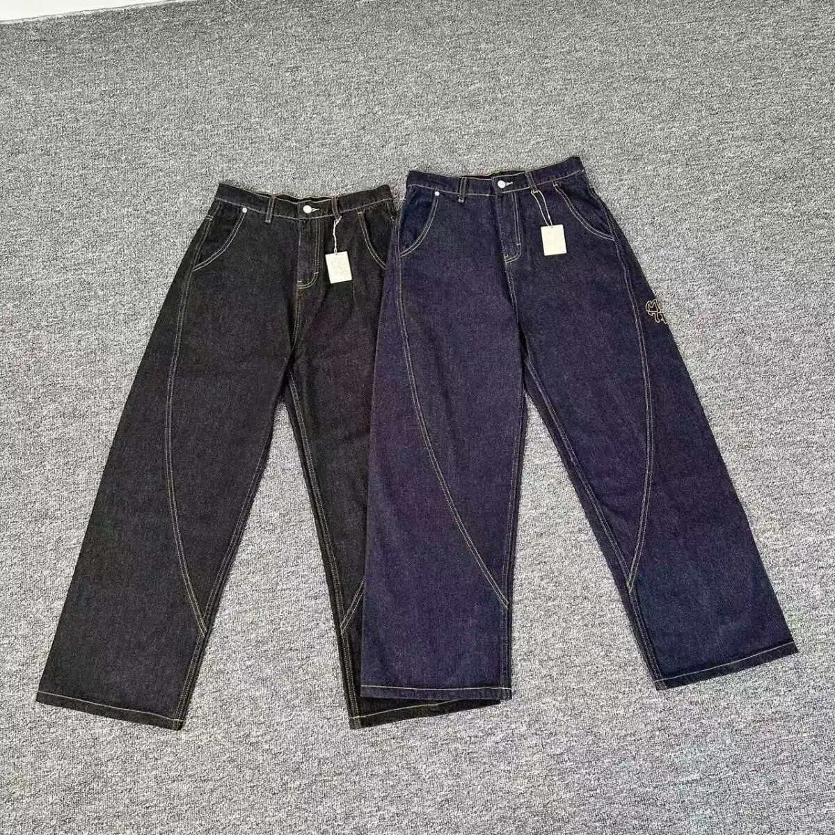 

Mertra Fall/Winter New Arrival: Embroidered Letter Denim Pants – Casual, Loose-Fit, Hip-Hop, Streetwear, Straight-Leg Jeans