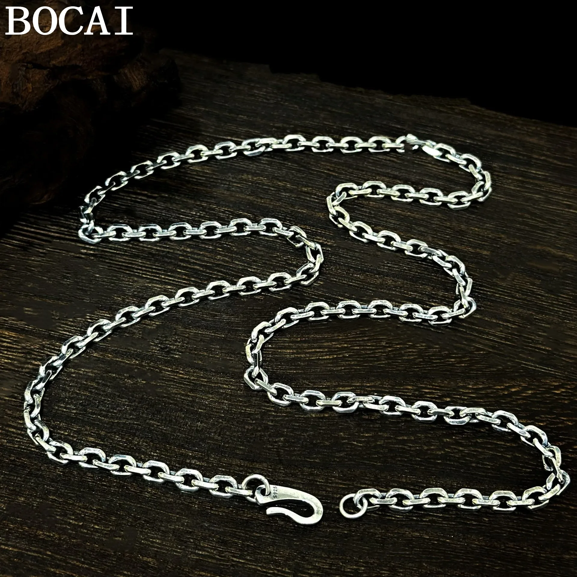 BOCAI New S925 Sterling Silver Jewelry Vintage Fashion Cross Chain Sweater Chain Women's Selected Gifts