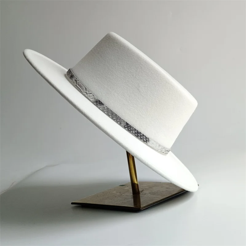 Beige Wedding Hat Fedora Flat Top Snakeskin Accessories Red Felt Hat Men's Jazz Flat Church Hat Women's Hat шляпа женская