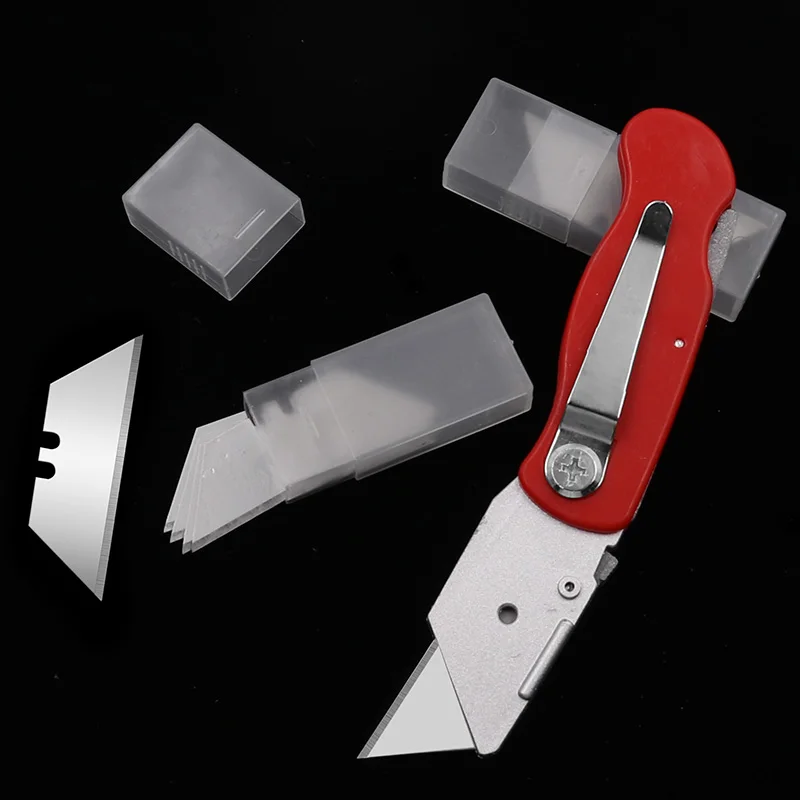 Utility Heavy Duty Folding Knife, Pocket Paper Cutter, Desembalar cortador, Cabo de madeira, cor aleatória