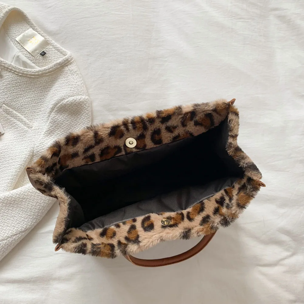 

Женская осенняя сумка-тоут из мягкой искусственной кожи с леопардовым/коровьим принтом, зимняя плюшевая сумка, женская вечерняя сумка большой вместимости для ежедневного офисного использования
