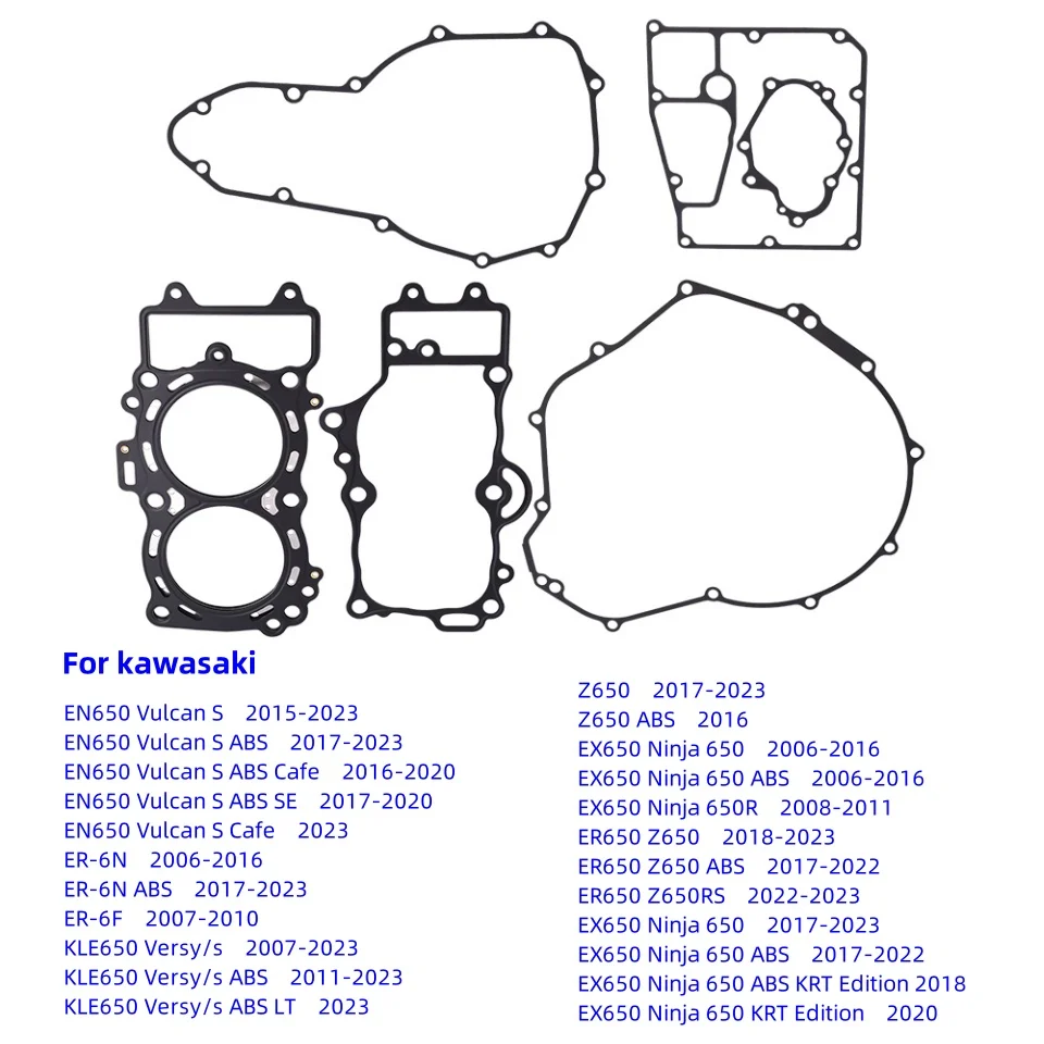 

Полный комплект прокладок цилиндра для капитального ремонта двигателя мотоцикла для Kawasaki EX650 Ninja 650 R KRT KLE650 ER650 Z650 EN650 Vulcan S ER-6N ER6F ABS
