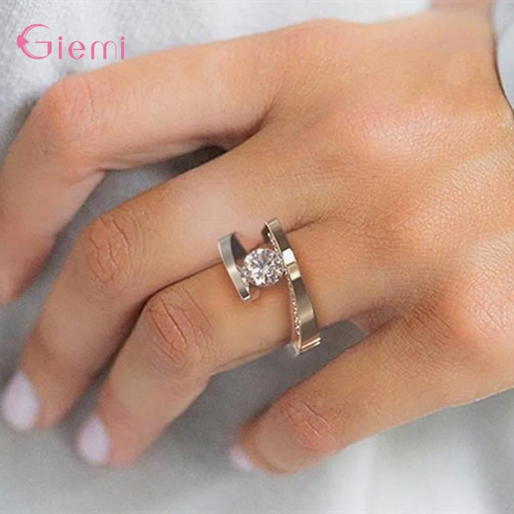 New Elegant 925 Sterling Silver Crystal Wedding Ring for Women Girl Cubic Zircon Gift Jewelry Engagement Ring Bijoux
