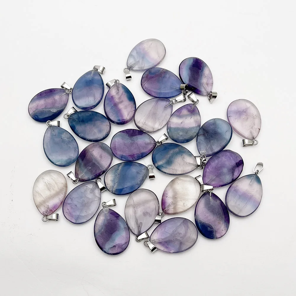 

24pc fashion fluorite amethyst natural gem stone water drop Pendant necklace for jewelry making charm diy accessories Wholesale