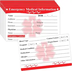 3.5*2inch Emergency Medical Information ID Card For Medical Information in Case of An Emergency Business 25pcs