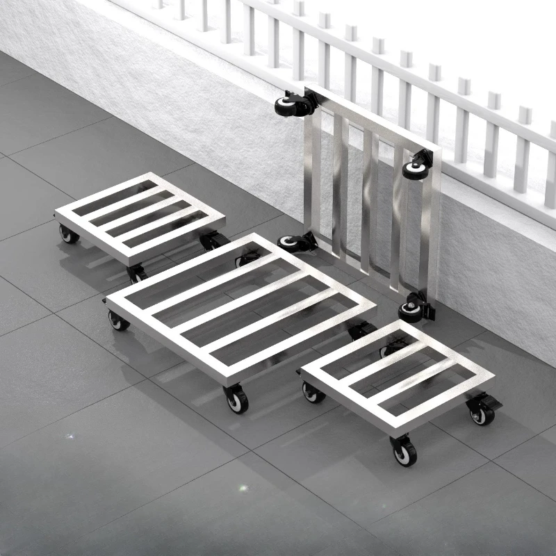 Heavy Duty Stainless Steel Mobile Storage Rack Square Rolling Tray Universal Washing Machine Bracket Thickened Metal Plant Base