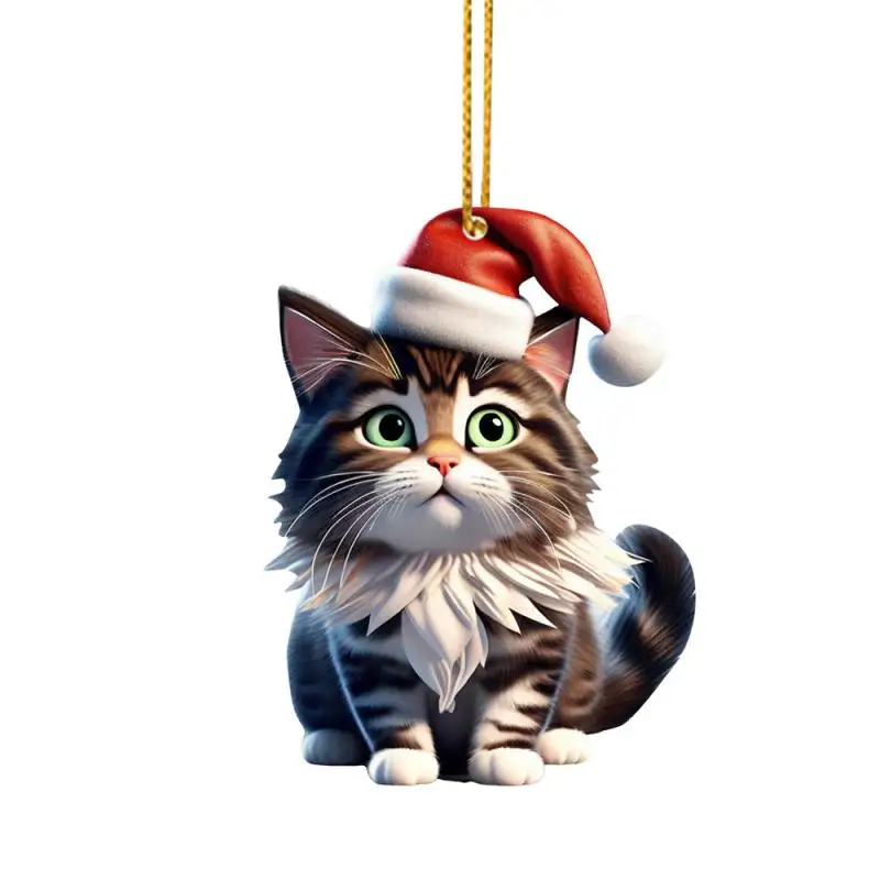 Christmas Modern Home Decoration 2d Acrylic Cartoon Cat Christmas Tree Pendant Christmas Cartoon Cute Christmas Cosas De Navidad