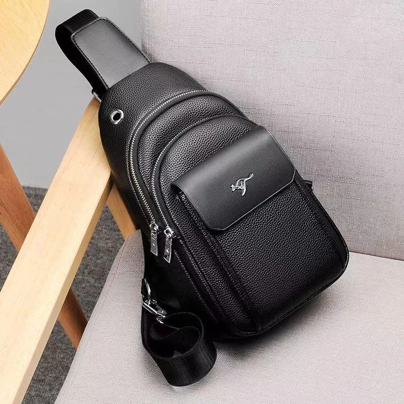Pu Leather Zipper Men's Chest Bag with Multiple Pockets, Lightweight Commuting and Travel Crossbody Backpack