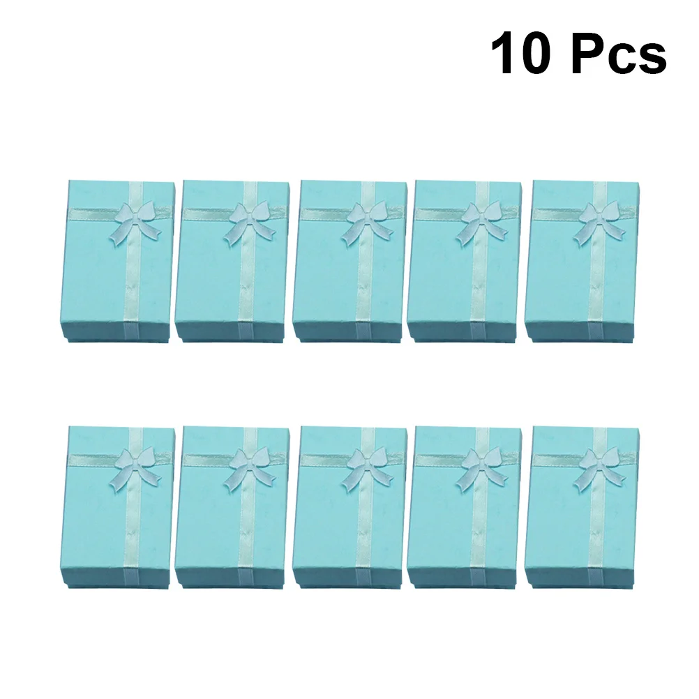 

10pcs Jewelry Box Bowknot Shape Necklace Storage Ring Display Case For Home Business Use Sky-Blue Dustproof Scratch Resistant