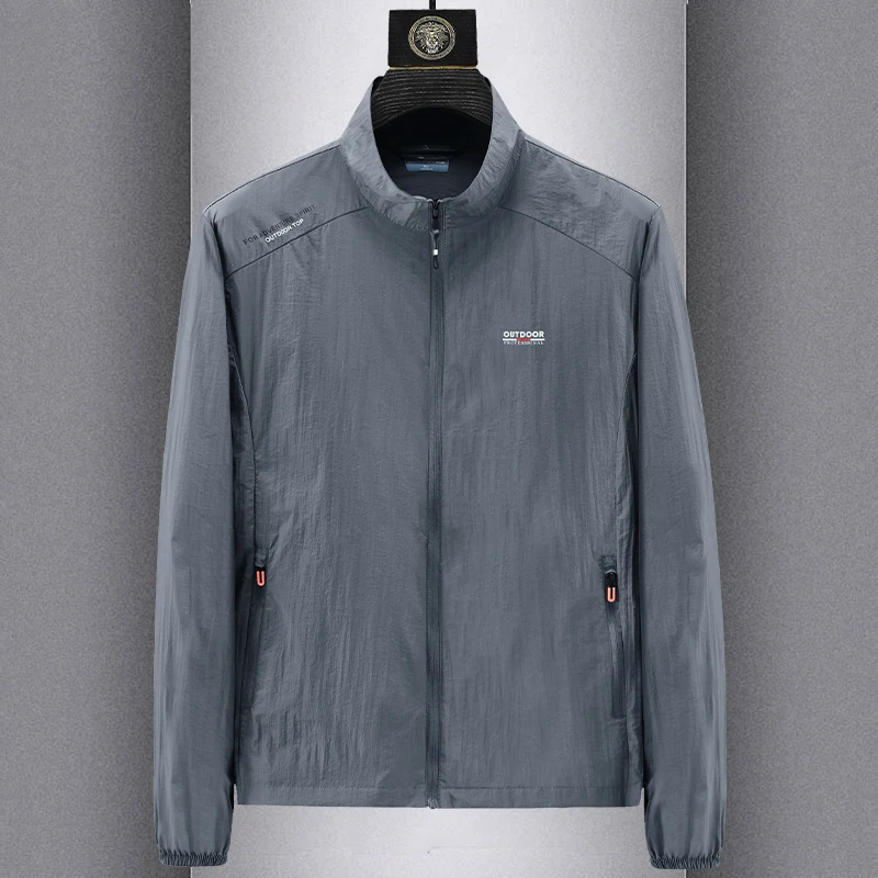 

Ультратонкая летняя мужская ветровка с воротником-стойкой для активного отдыха, повседневная, с защитой от солнца, быстросохнущая, дышащая, легкая
