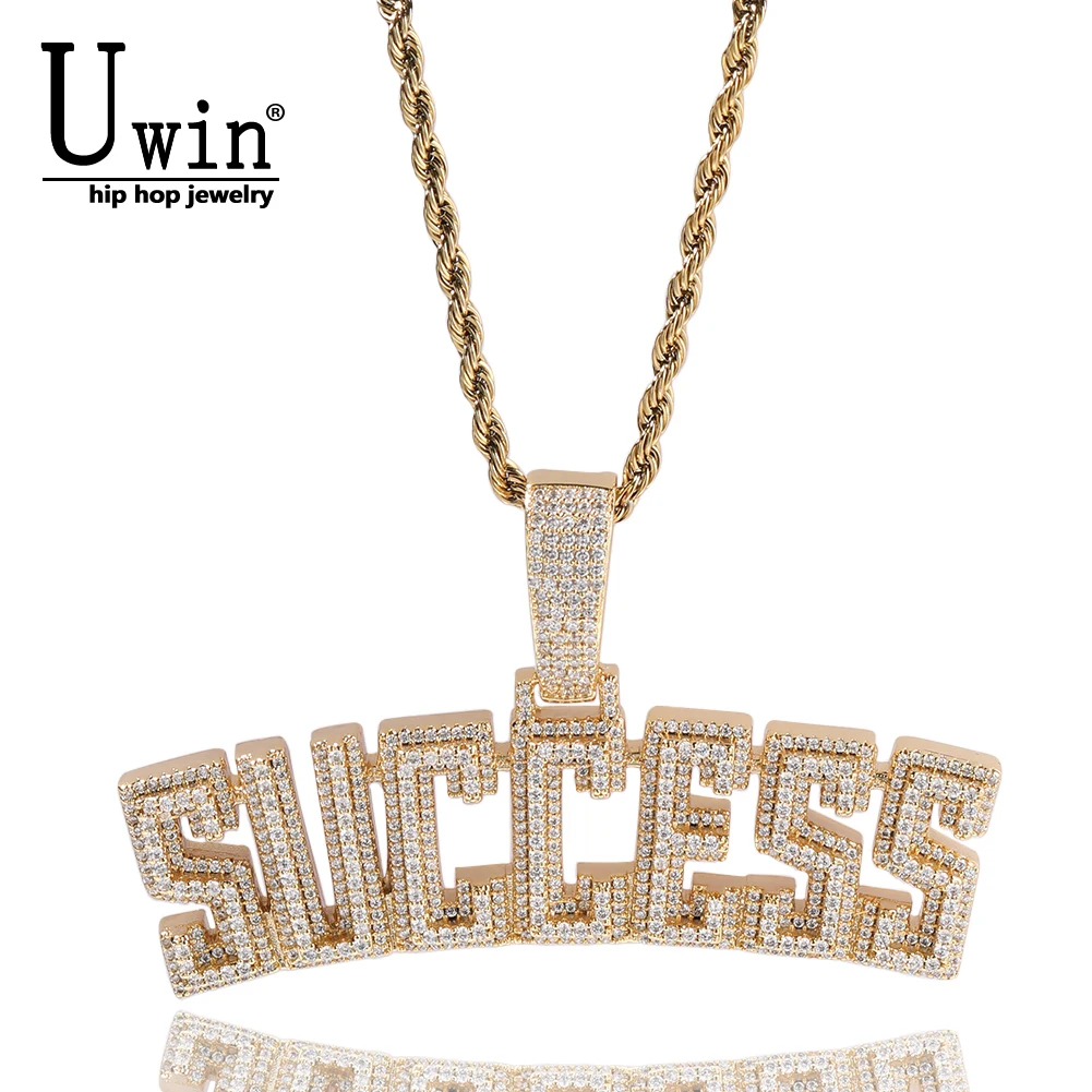 

Uwin Personalized Letters Pendant Success Accessories Micro Pave Iced Cubic Zircon Necklaces For Women Man Hiphop Jewelry