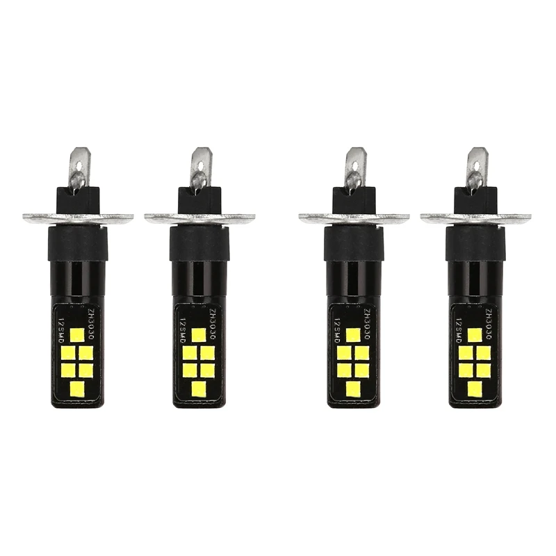 4Pcs H1 Car LED 12V-24V 12SMD Light Bulb 3030 Chipset,W5W Bulb194 LED Bulb For Fog Lights White