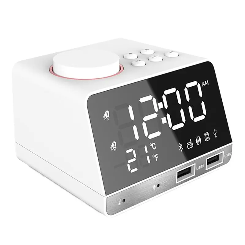 

Будильник-колонка, светодиодный цифровой будильник с 2 USB-портами, настольные часы для домашнего декора, Bluetooth 4.2, радио, вилка европейского стандарта-ABIU