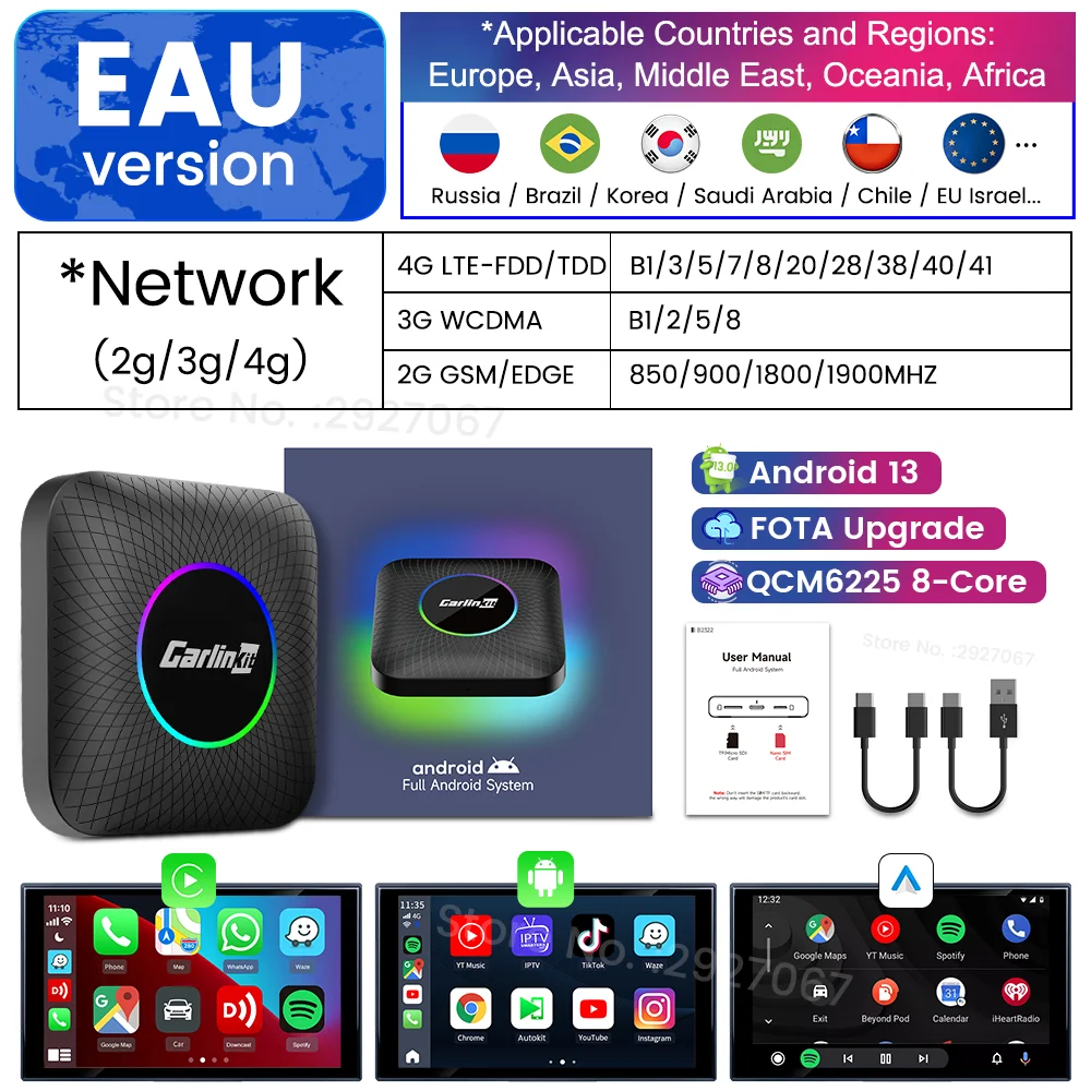 CarlinKit CarPlay Ai Box Android 13 SM6225 8 cores 8G + 128G voor Netflix Smart TV Box Draadloze CarPlay Android Auto 512 GB via TF