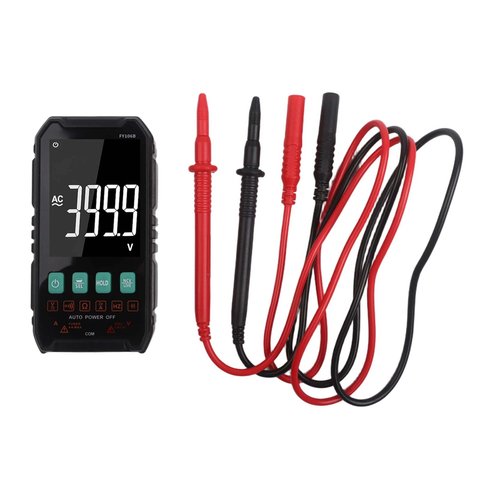 Live Wire Detection 600V 4A Multimeter Auto And Manual Modes Built-in Flashlight Continuity Test Electrical Testing