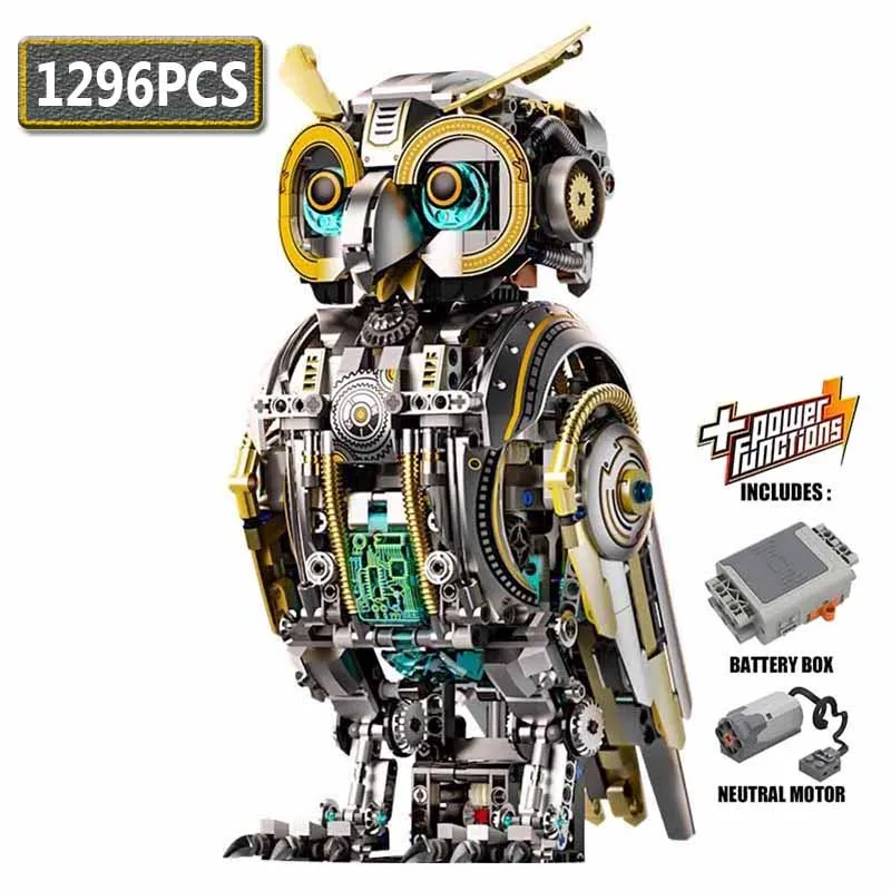 

1296 Pcs Electric Creative Owl Building Blocks Mechanical Model Educational DIY Desktop Decoration Toy Holiday Gift for Adults