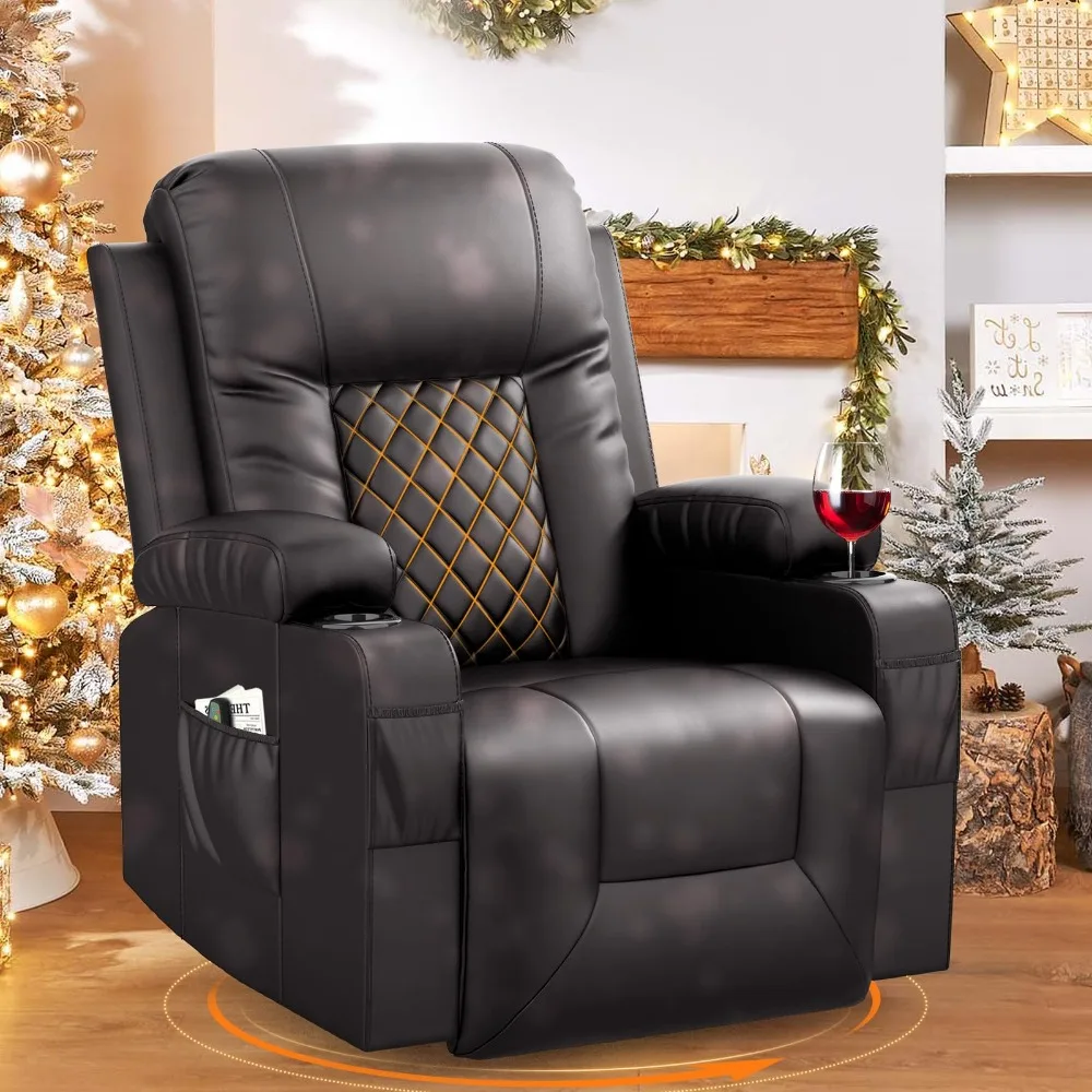 Recliner Chairs for Adults, Swivel and Rocking Recliner with Heat and Vibration, Breathable Leather Ergonomic Single Sofa Chair