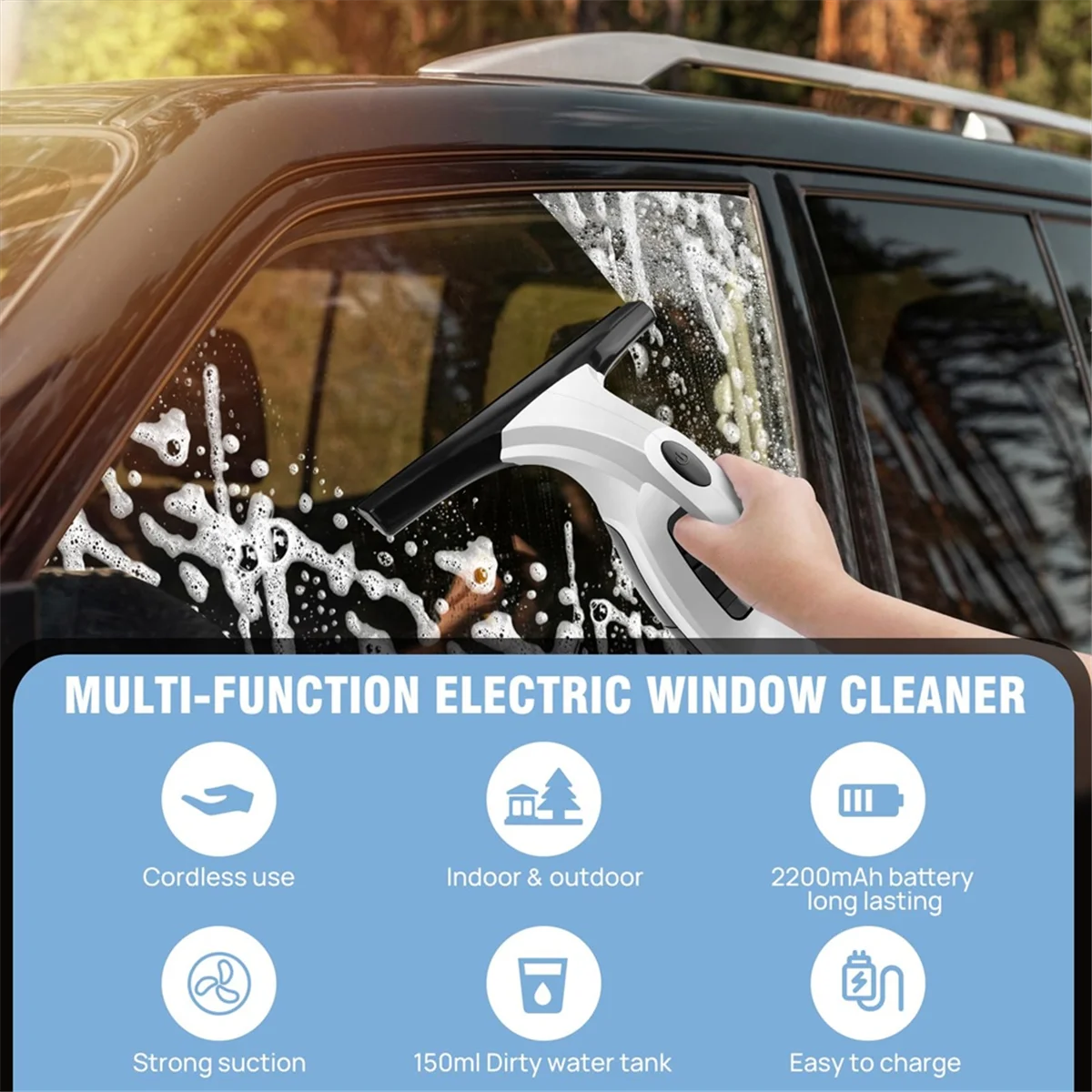 Cordless Window , Rechargeable Window Vacuum Cleaner with Squeegee , 150ml Water Tank, Light Weight EU Plug