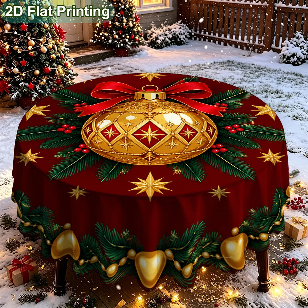 1 Christmas decoration ball, burgundy round tablecloth