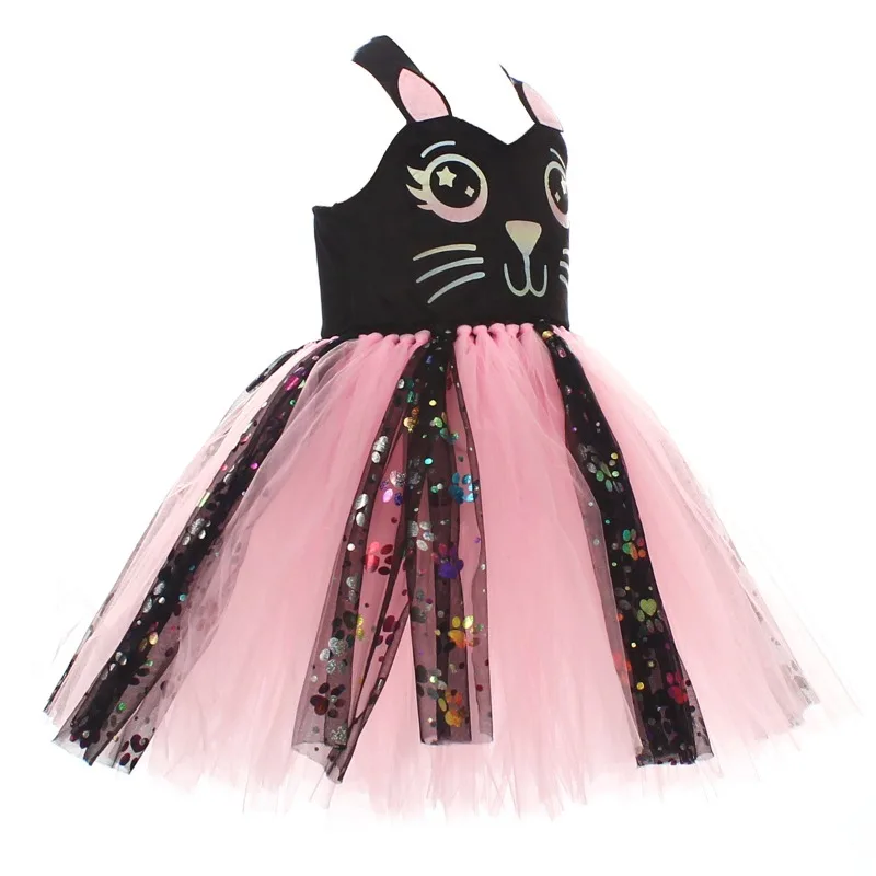 Niedliches rosa-schwarzes Katzenkleid für Kinder, Cosplay-Tutu-Rock, Tanzkostüm, Ohren, Schleife, Schwanz, Mädchen-Performance-Outfit, Geburtstagsparty-Outfit, Geschenk – Detail 13