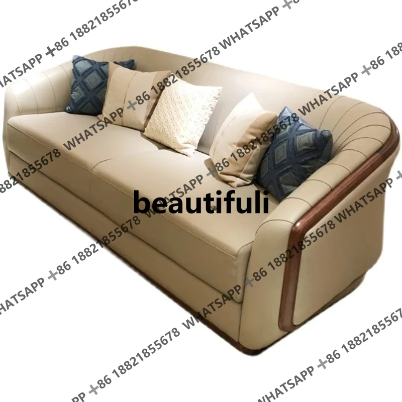 

Кожаный диван из черного дерева для гостиной, простой, легкий, роскошный, из воловьей кожи