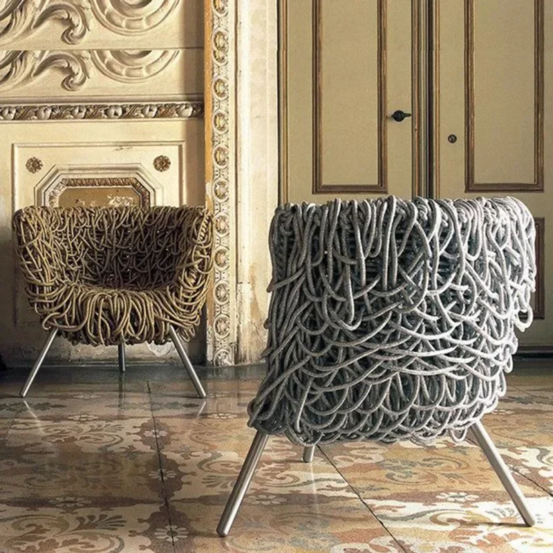 Italian light luxury designer single chair rope woven chair casual armchair