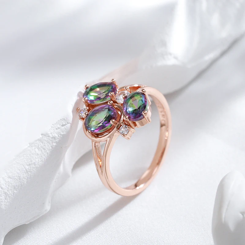 Kinel New 585 Rose Gold Color Women Ring for Women Unusual Colourful Natural Zircon Accessories Fashion Daily Vintage Jewelry