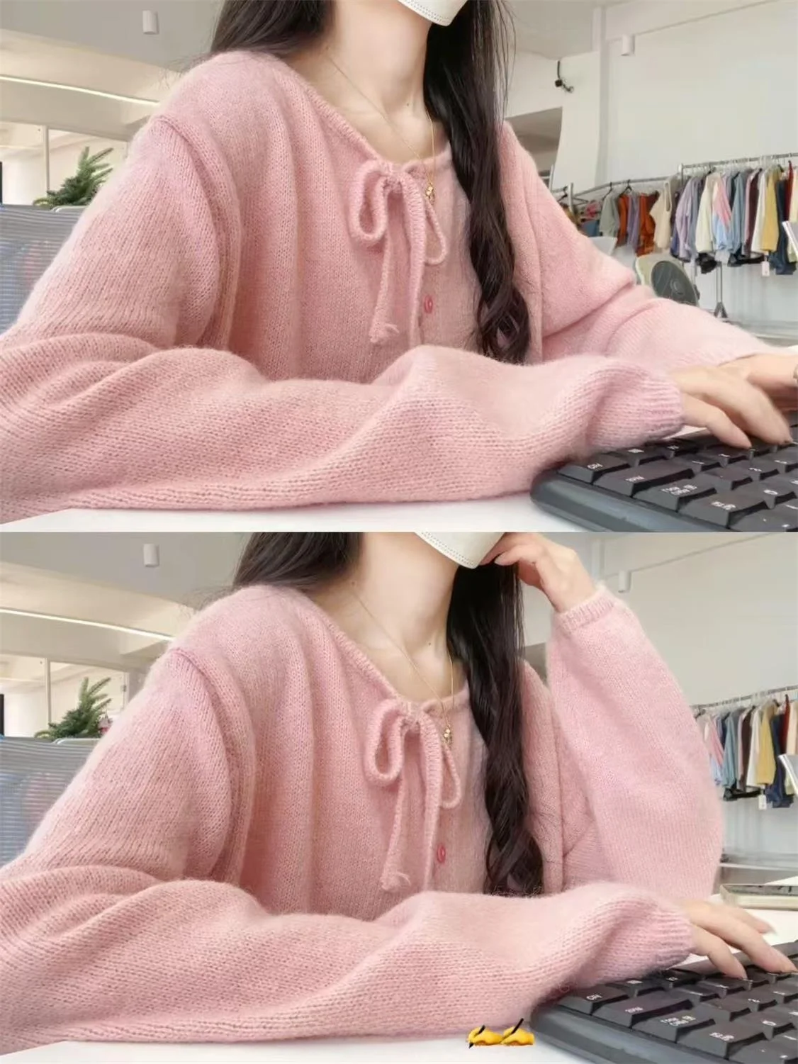 

Amy2025 Autumn Winter Knitted Cardigan Women's Sle Agel Button Bow Tie Women's Sweater Long Sve round Ne