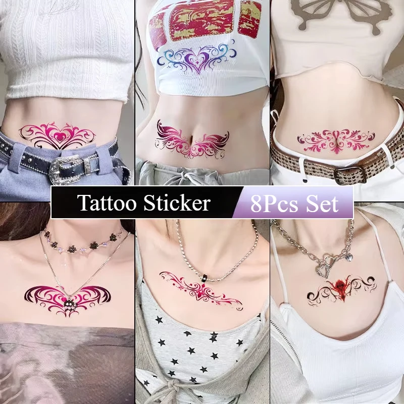 8Pcs Set Cartoon Succubus Temporary Tattoos Sexy Fake Tattoo for Woman Art Color Tattoo Stickers Waterproof Tatuajes Temporales