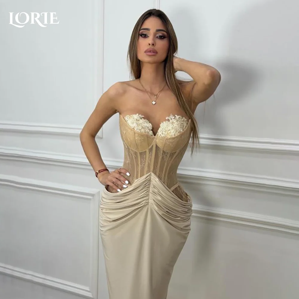 LORIE Shiny Lace Evening Dresses Elegant Off Shoulder Sweetheart Pleats Mermaid Arabia Prom Gown Ruffle Party Dresses Customized