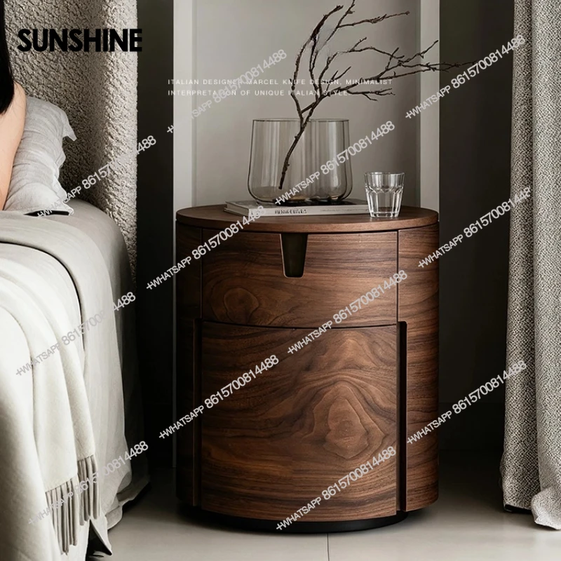 

Minimalist walnut retro premium bedroom home round storage bedside table