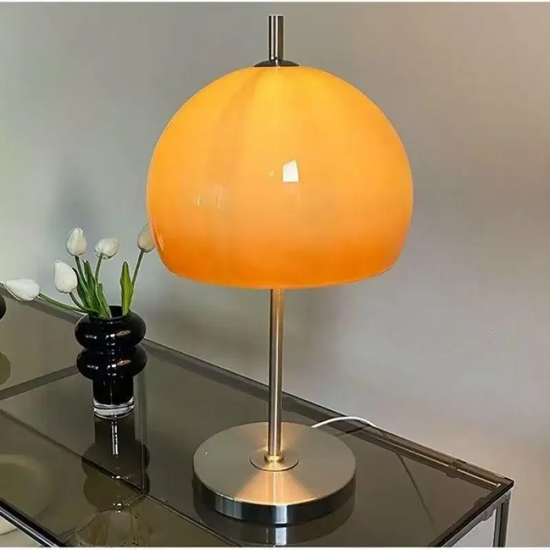 

2025 Art Living Room Retro Glass Warm Table Lamp Gradient Orange Mushroom Bauhaus Led Floor Lamp Living Room Bedroom Atmosphere
