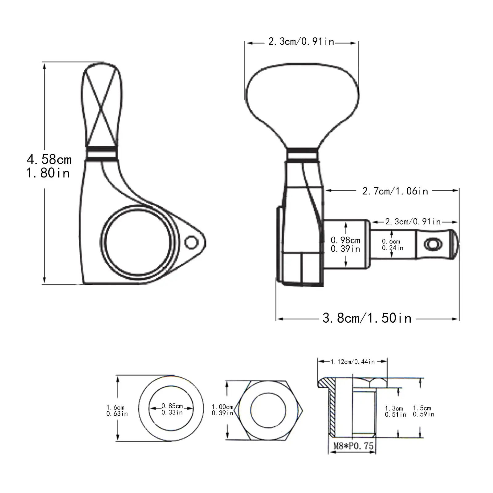 6Pcs Guitar Tuning Key Pegs 1/18 Sealed Tuners Set for Acoustic Ukulele Folk