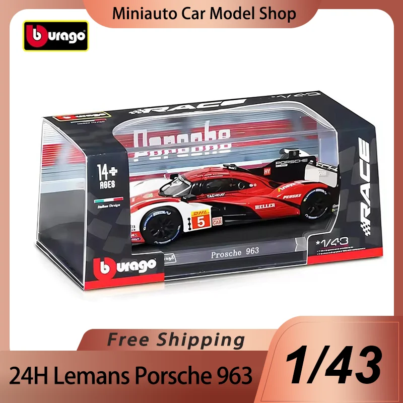 New Product 2024 24h Lemans Bburago 1:43 Porsche 963 Alloy Miniature Diecast Model Porsche 911 Gt3 Rs Toys Kid Christmas Gift