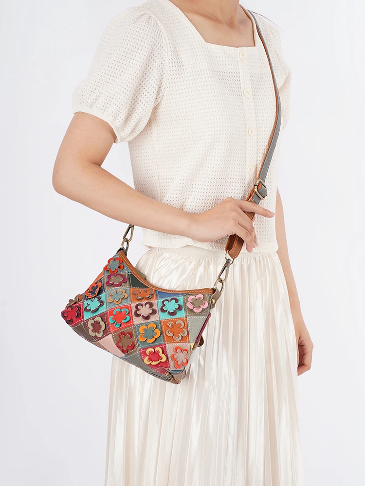 Zency Women's Small Leather Shoulder Bag Designer Floral Cowhide Leather Crossbody Bag Top Handle Bags Gift for Lover Wife