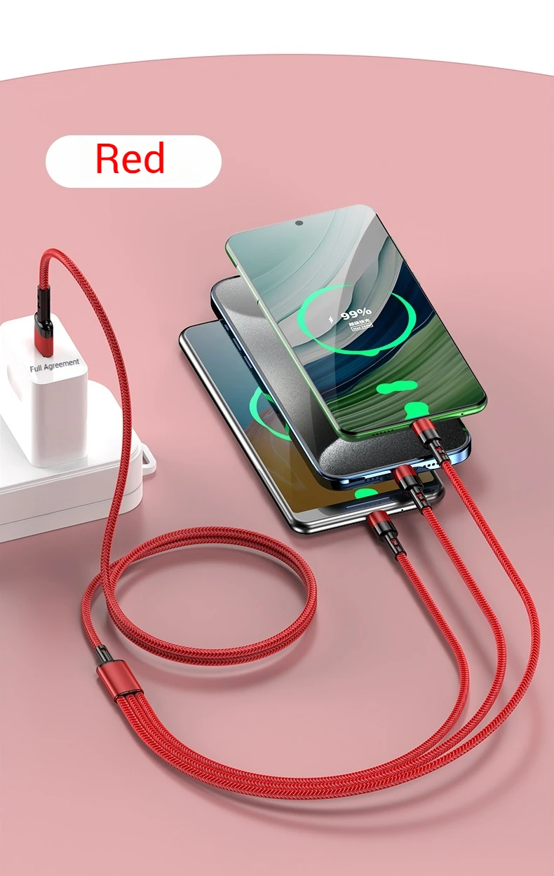 3 In 1 USB Fast Charging Cable 1.2M/2M Type C Micro IOS Multi Charger Cable for Huawei Samsung Nylon Braided Cord