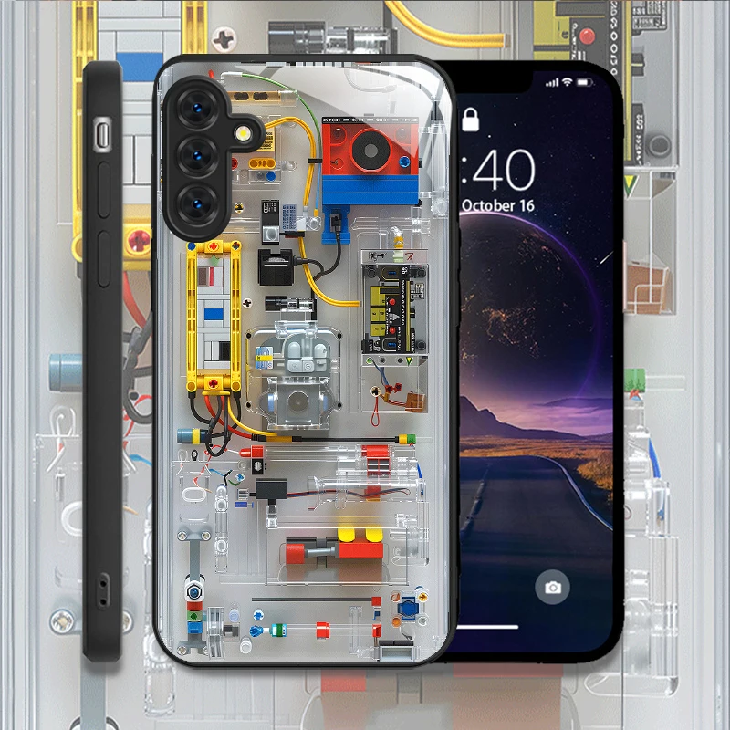 Creative Circuit Board Pattern Tempered Glass Case for Samsung A35 A55 A54 A13 A03 A15 A25 A71 5G Hard Shockproof Protect Covers