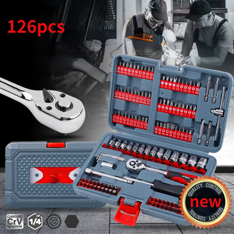 

126Pcs Ratchet Socket Wrench Set Sleeve Multifunctional Bits Assembly Tool Household Repair Automotive Machinery Repair Tools