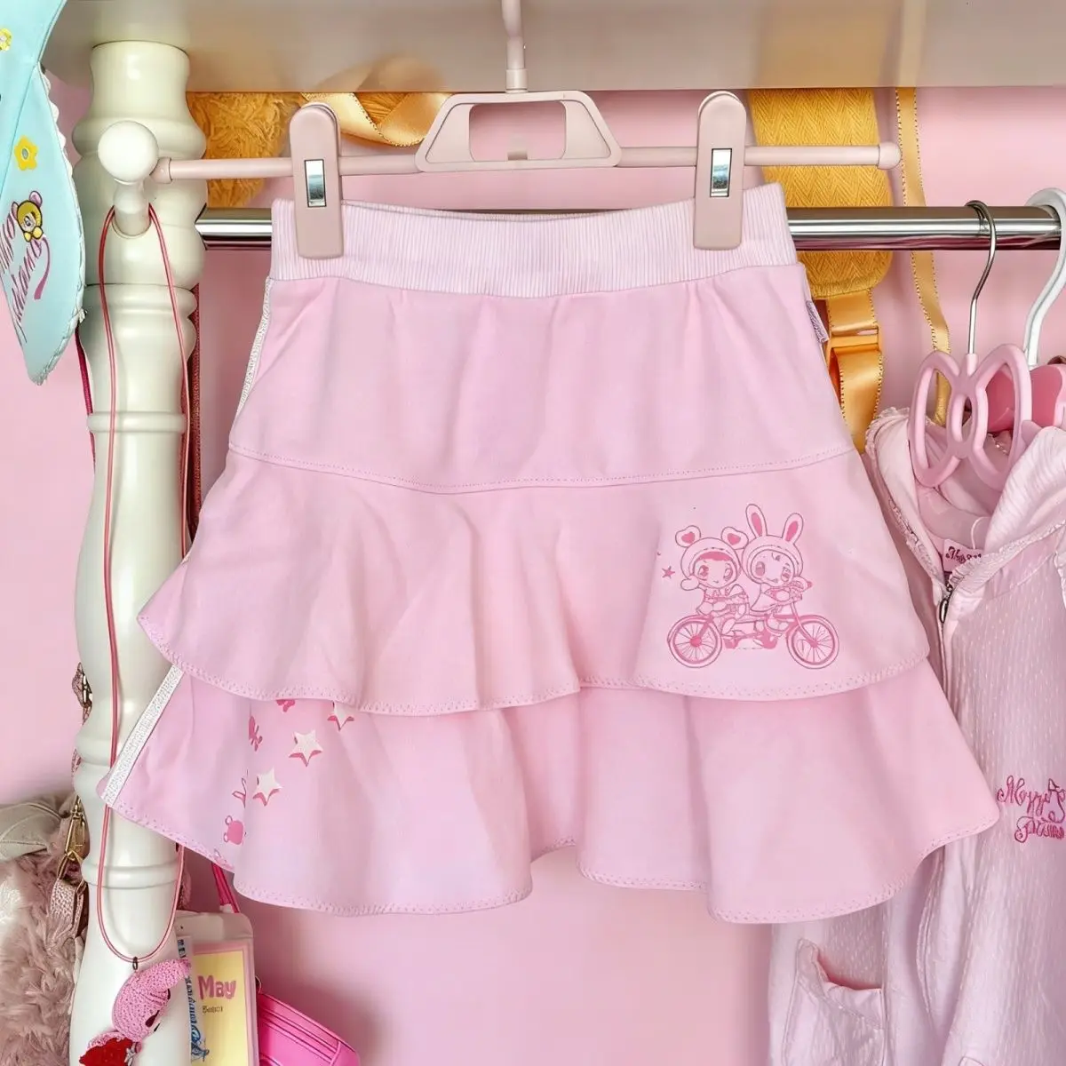 Japanese Cute Cartoon Mp Embroidery Jojifuku Pink Skirt Summer New Sweet Girl Drawstring Waist Casual Mini Skirt Y2k Skirt