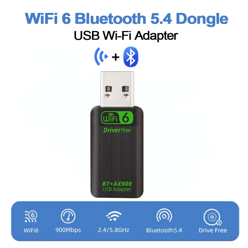 Nuovo AX900 USB WiFi 6 Bluetooth 5.4 Adattatore 2in1 Dongle Dual Band 2.4G e 5GHz Ricevitore Wlan wireless di rete USB per Win 10/11