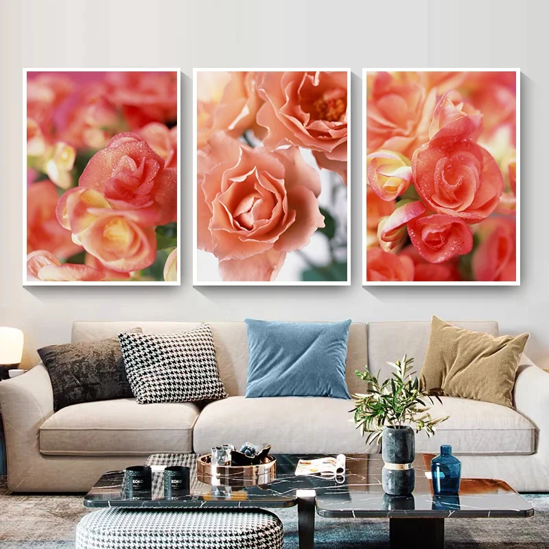 Red Flower Rose Plant Floral Leaf Wall Painting Canvas Print Poster Nordic Minimalism Living Room Art Picture Decoration