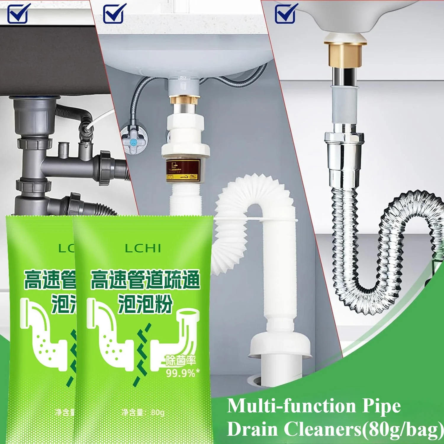 

80g/Bag Toilet Clog Remover Powder Fast Foaming Sink Drain Cleaner for Hair Grease Bathroom Kitchen Bowl Pipe Dredging Agent