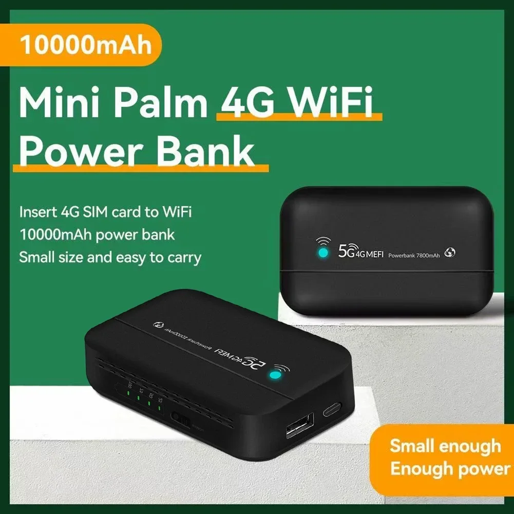 4G LTE Mobile Router Mini Type-C USB Hotspot Mobile Power Bank Pocket WiFi for Business Office Network for Outdoor Trip Internet