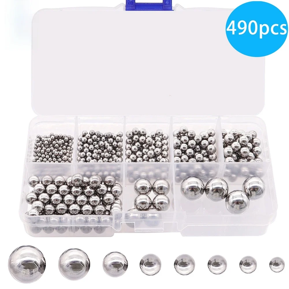 

490 шт. высокопрочных стальных шариков 8 размеров для велосипедных подшипников, автозапчастей, шариков для подшипников качения, для машин и проектов DIY